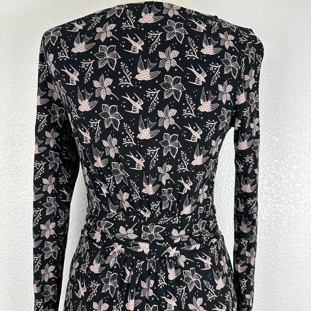 Boden Abigail Dress Women Size 6R Bird Print Jersey Knit Long Sleeve Pockets - Picture 11 of 16